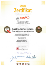 Zertifikat Austria Gütezeichen als Österreichischer Musterbetrieb von Quality Austria