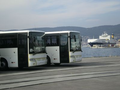 Transporting buses by ship